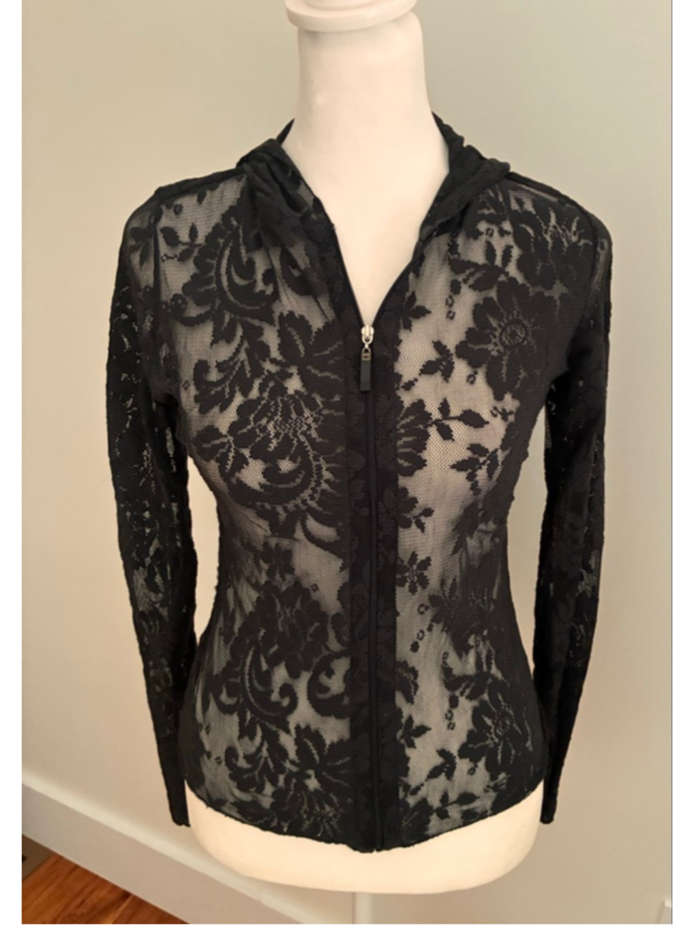 Vintage Victoria's Secret Black Lace Hooded zip up Y2K